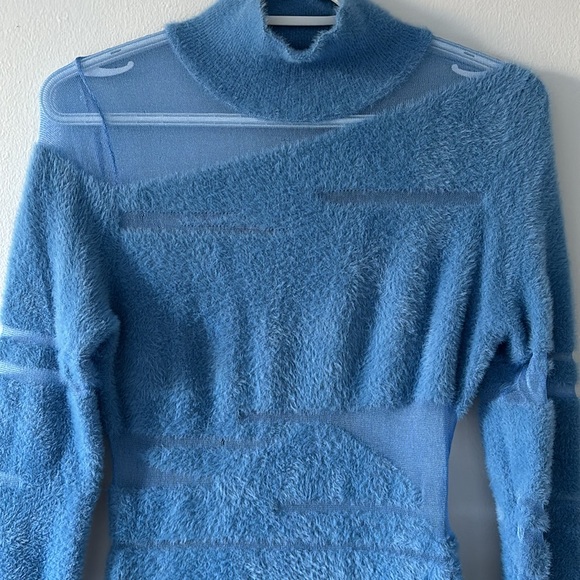 House of Sunny Sliding Doors Dress Fluffy Mesh in Blue - Picture 4 of 11